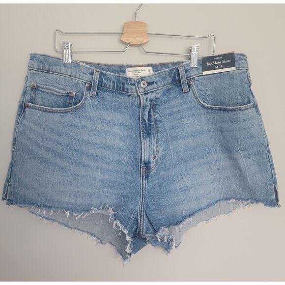 Abercrombie & Fitch Pants - NWT Abercrombie Fitch Mom Shorts High Rise Womens 34/18 Raw Hem Denim